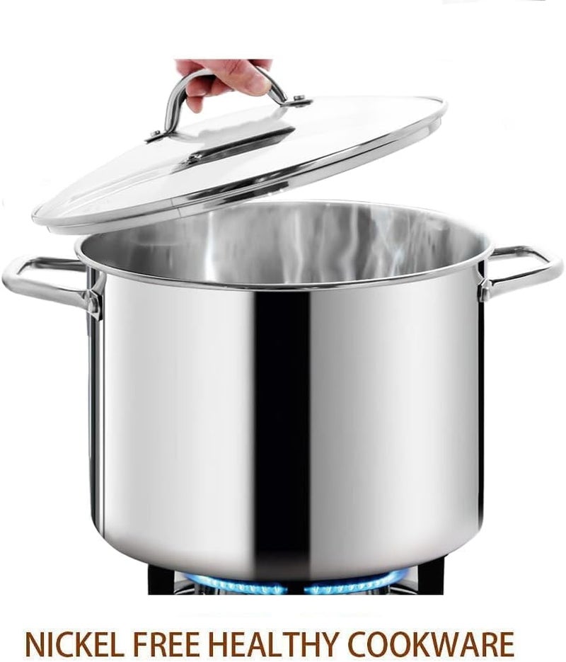 HOMICHEF 12 Quart LARGE Stock Pot with Glass Lid - NICKEL FREE Stainless Steel Healthy Cookware Stockpots with Lids 12 Quart - Mirror Polished Induction Pot - Commercial Grade Soup Cooking Pot - Image 3